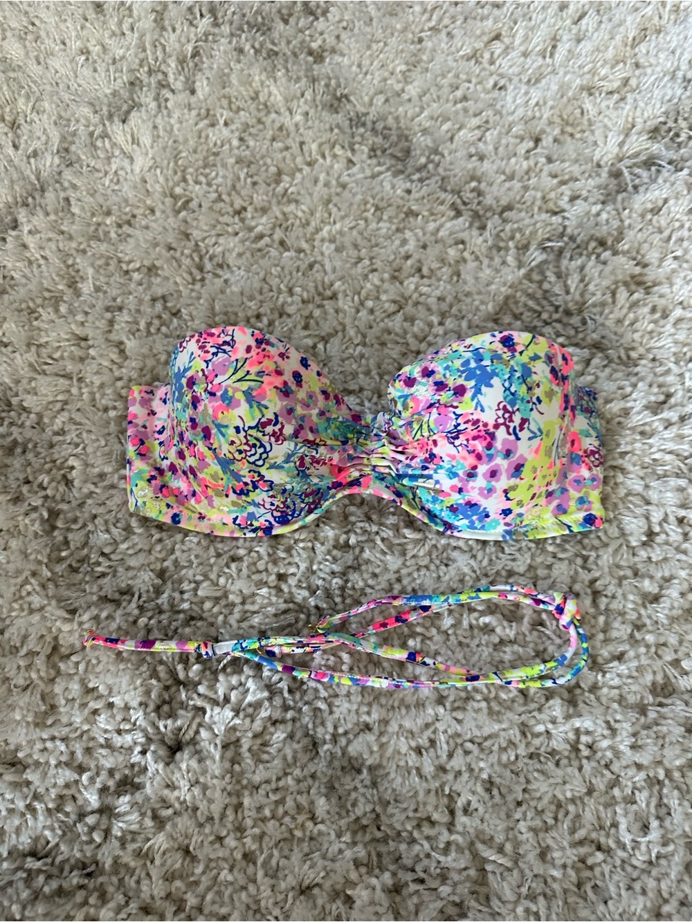 Victoria's Secret Neon Floral Strapless Bikini Top - Pink, Yellow, Blue